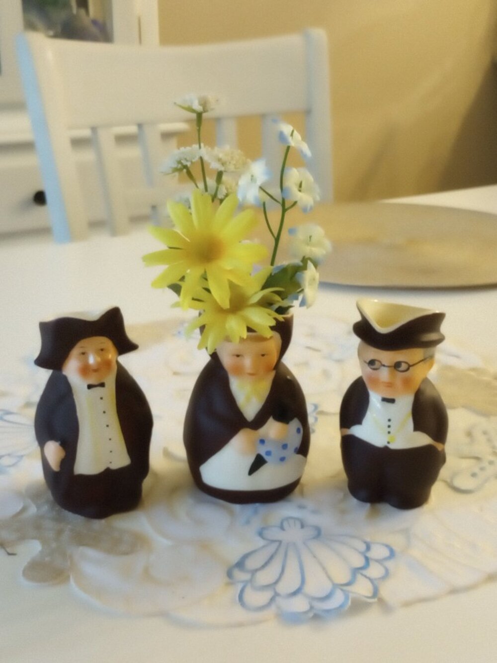 Dickens Character Figural Vessels 4" tall Mr Bumbel Mrs Gamp Mr Pickwick 1950s